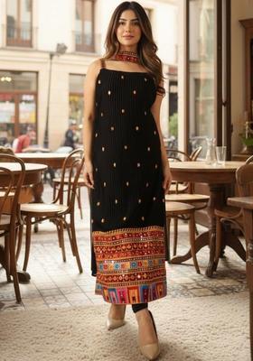 Black Embroidered Georgette Straight Kurta Sets