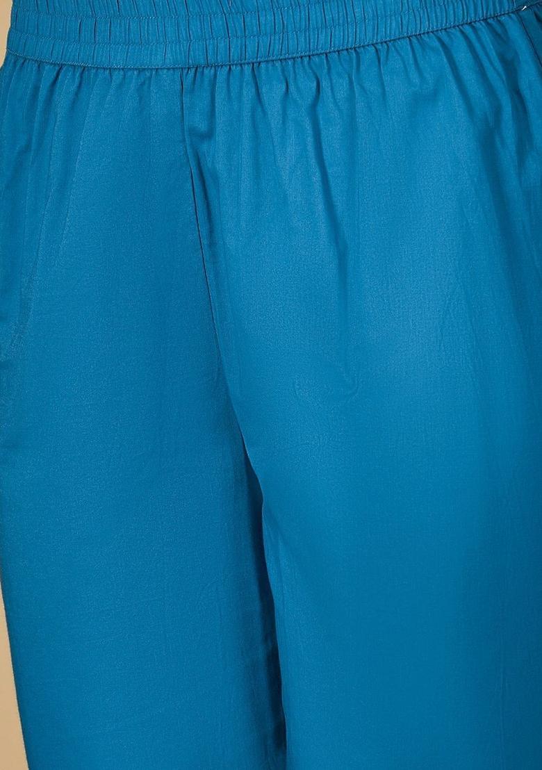 Blue Printed Cotton Straight Kurta Sets - Indya