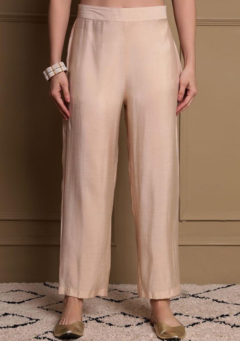 Peach Embroidered Silk A Line Kurta Sets - Indya