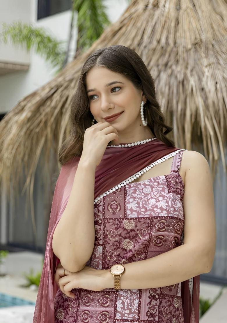 Pink Printed Cotton Straight Kurta Sets - Indya