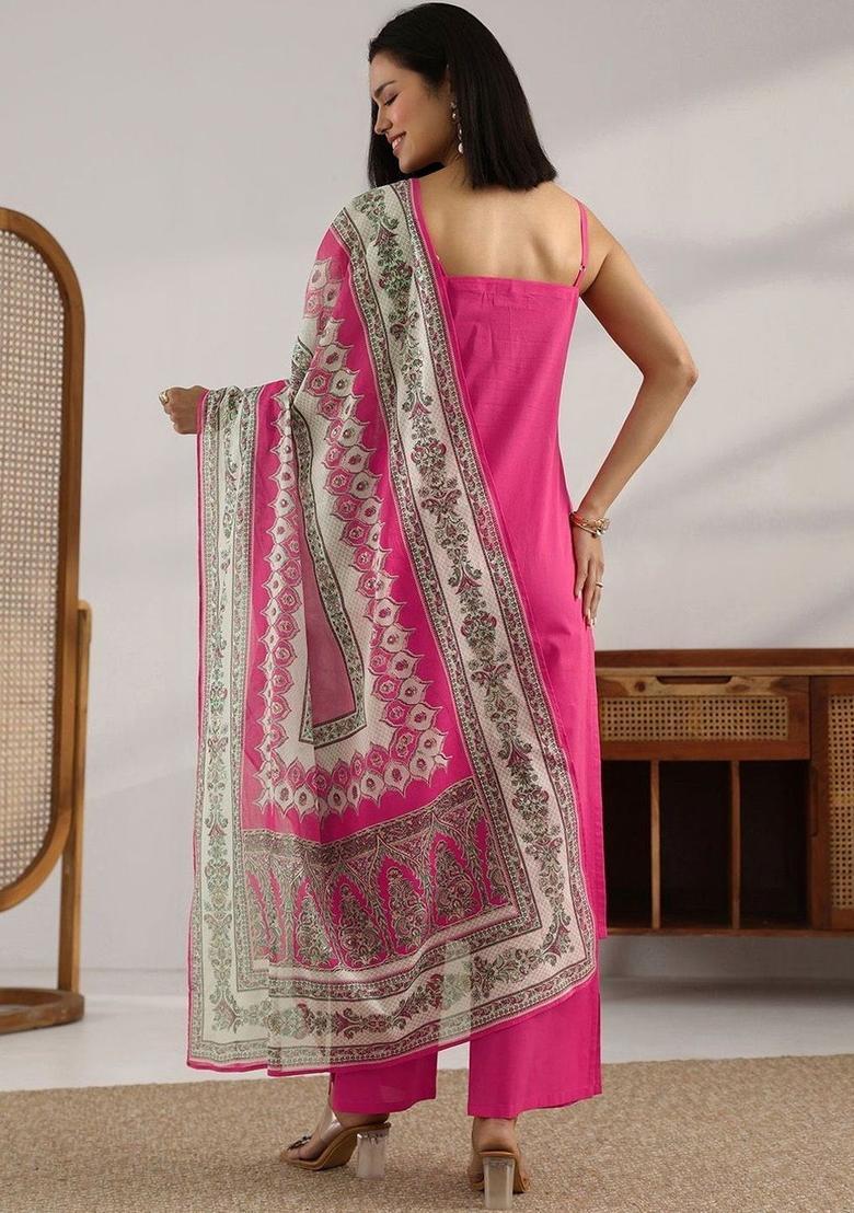 Pink Solid Silk Straight Kurta Sets - Indya