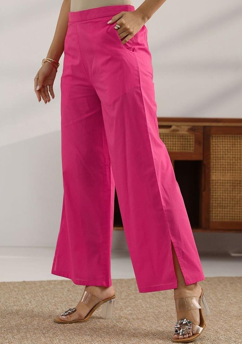 Pink Solid Silk Straight Kurta Sets - Indya