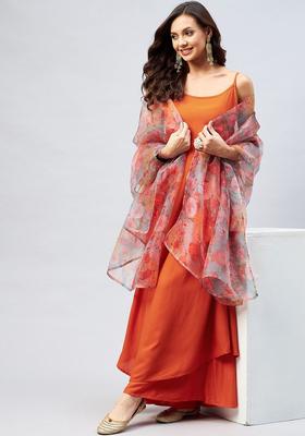 Coral Solid Viscose Anarkali Sets