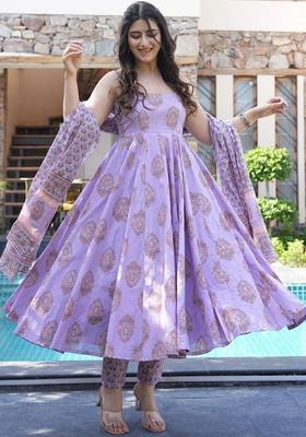 Purple Printed Viscose Anarkali Sets