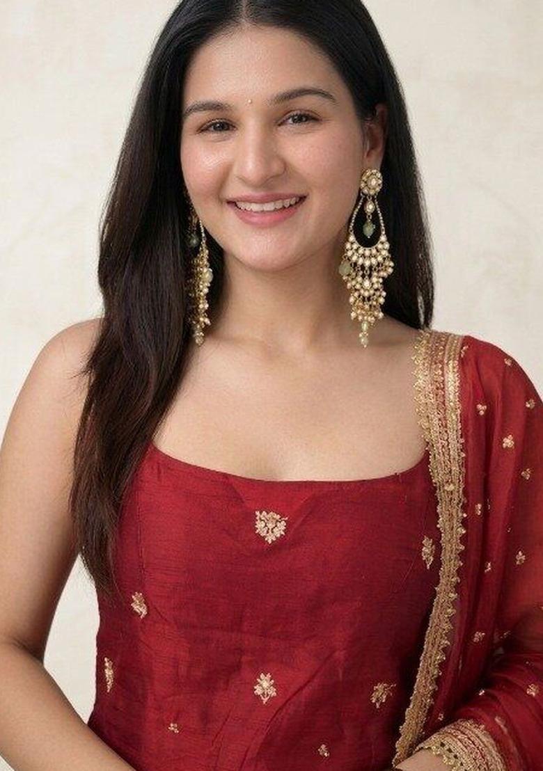 Maroon Embroidered Satin Straight Kurta Sets - Indya