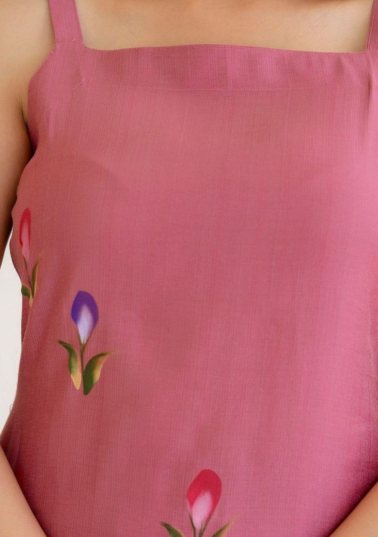 Pink Printed Cotton Straight Kurta Sets - Indya