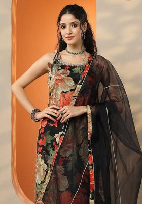 Black Printed Chinon Straight Kurta Sets