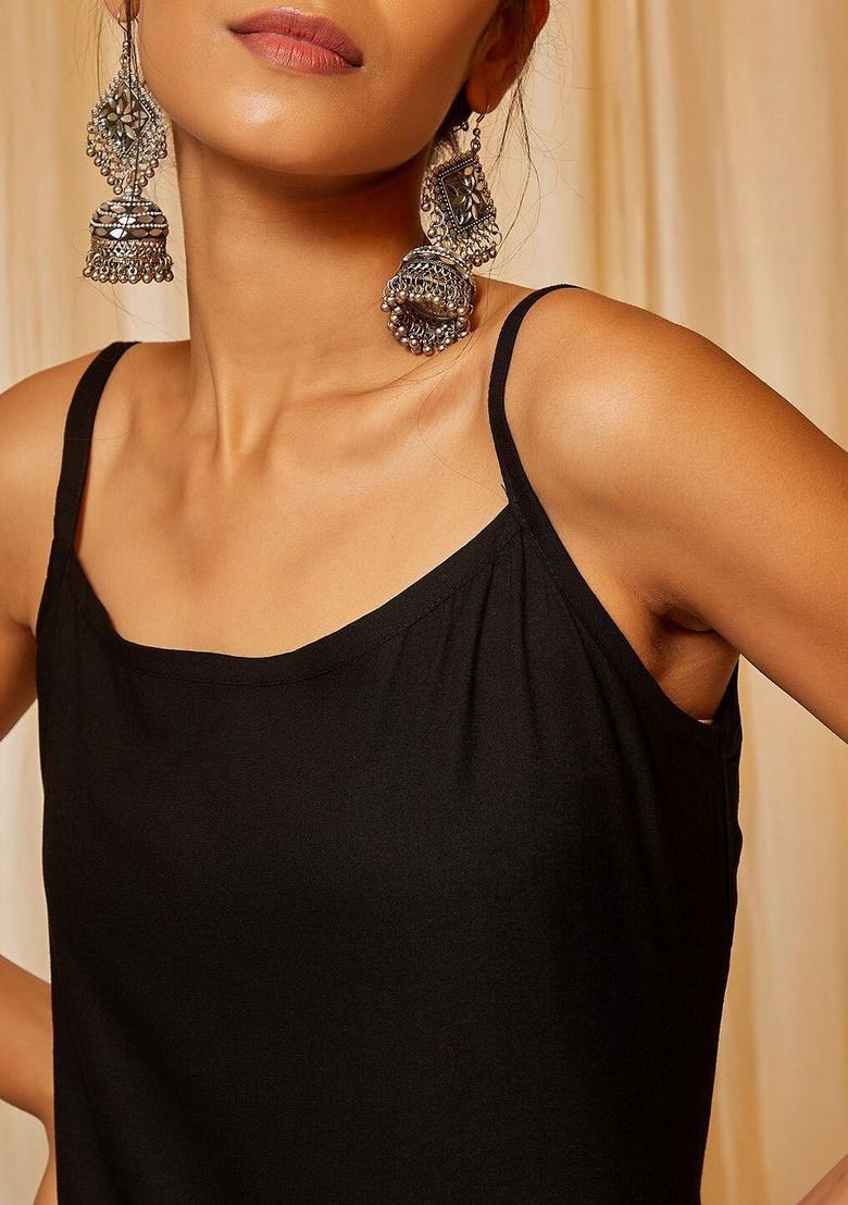 Black Solid Viscose Anarkali Sets - Indya