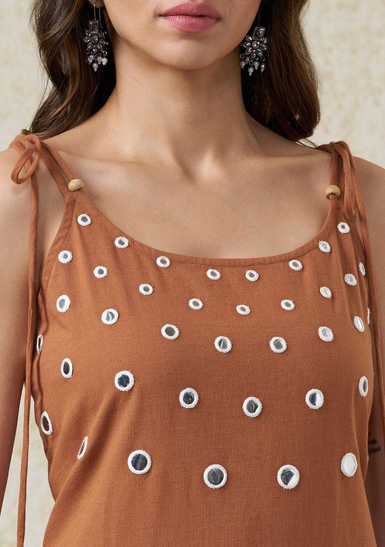 Brown Solid Cotton Straight Kurta Sets - Indya