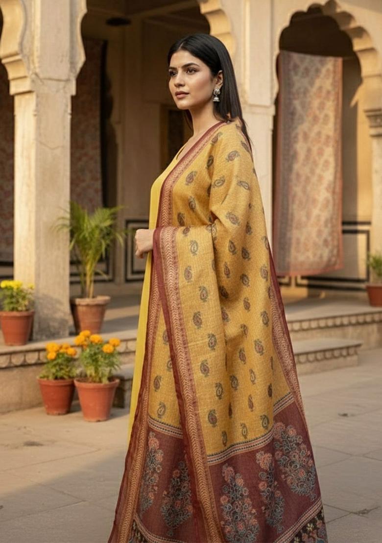 Mustard Solid Cotton Straight Kurta Sets - Indya