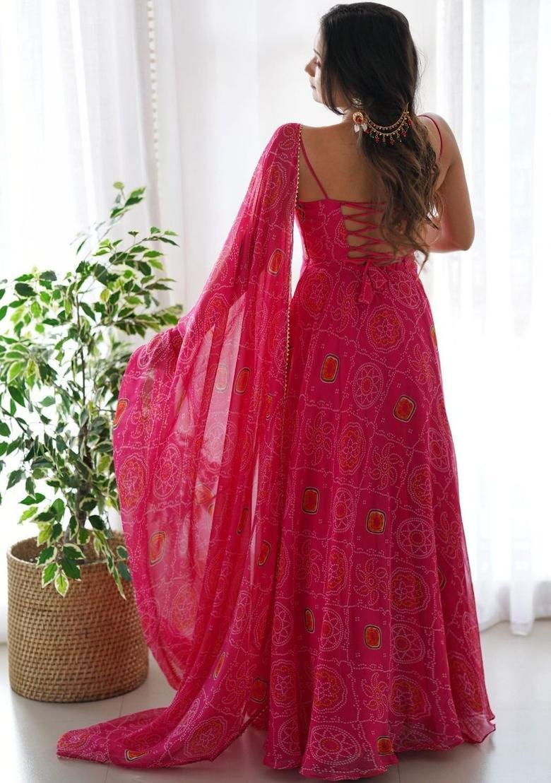 Pink Printed Georgette Anarkali Sets - Indya