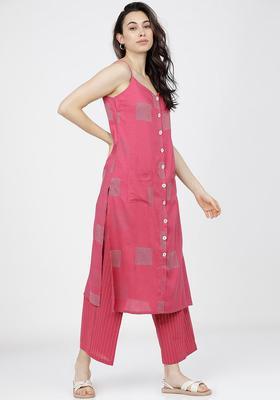 Pink Printed Viscose Straight Kurta Sets