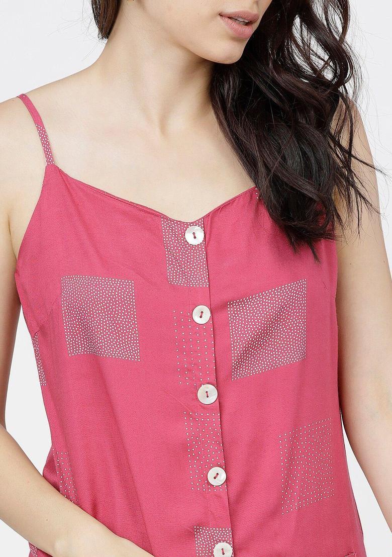 Pink Printed Viscose Straight Kurta Sets - Indya