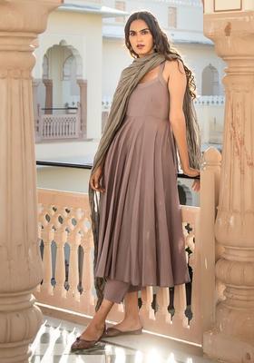 Pink Solid Cotton A Line Kurta Sets