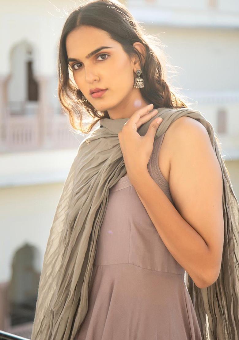 Pink Solid Cotton A Line Kurta Sets - Indya