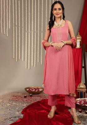 Mauve Embroidered Silk Straight Kurta Sets