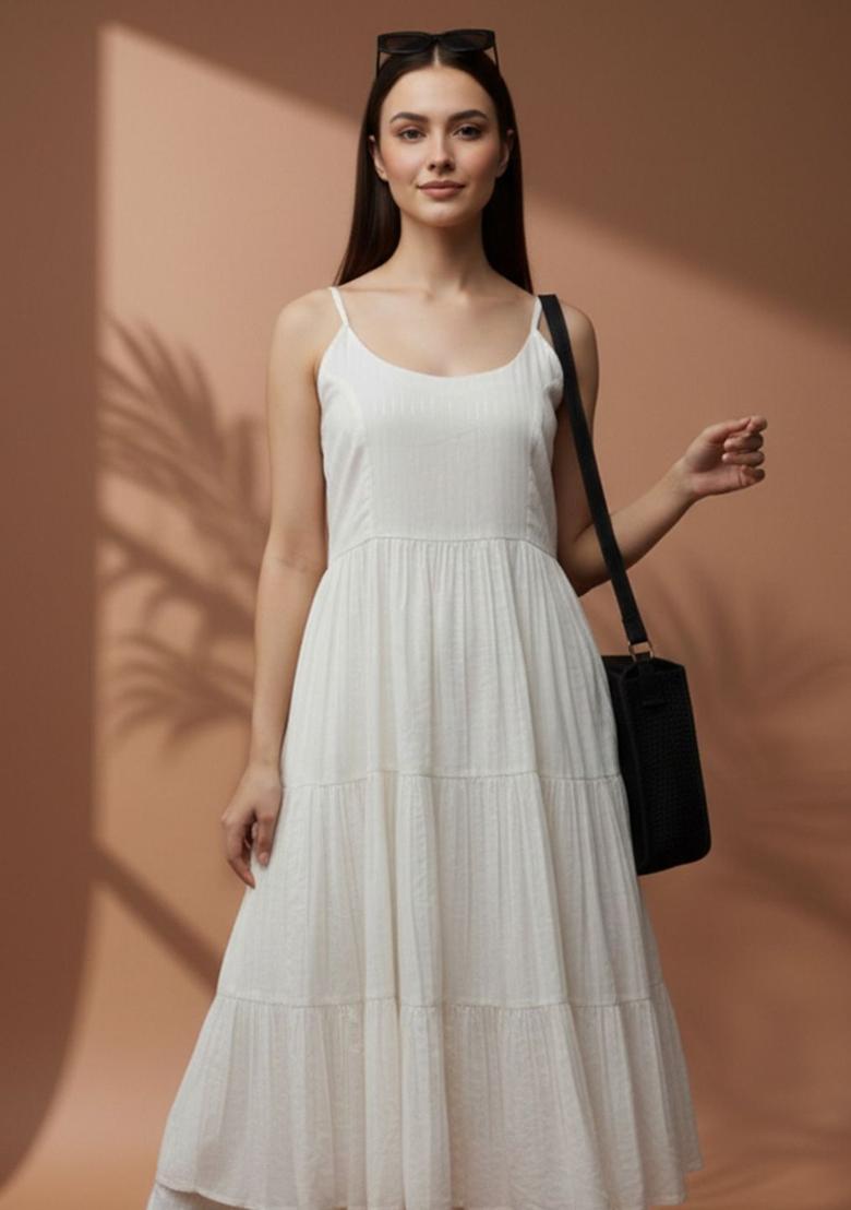 Off White Solid Cotton A Line Kurta Sets - Indya