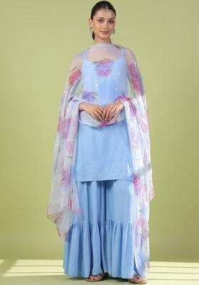 Blue Solid Viscose Straight Kurta Sets