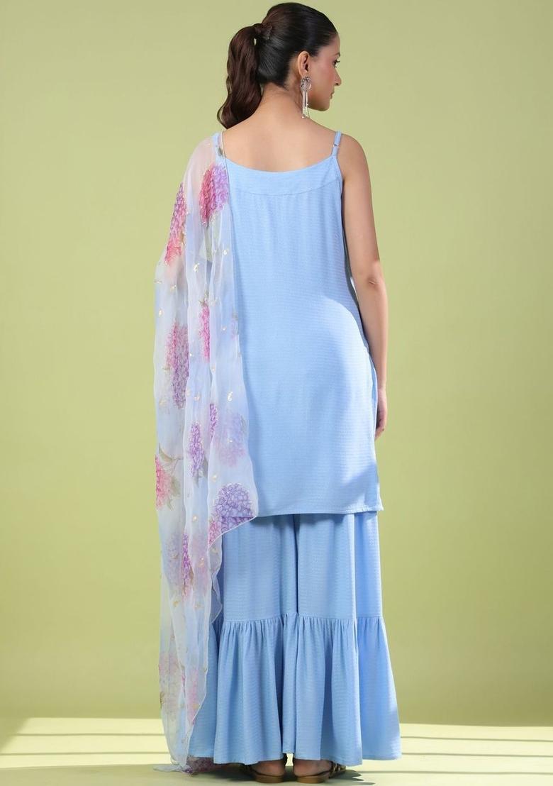 Blue Solid Viscose Straight Kurta Sets - Indya