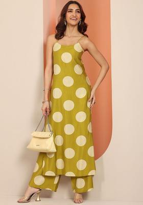 Green Printed Silk Straight Kurta Sets