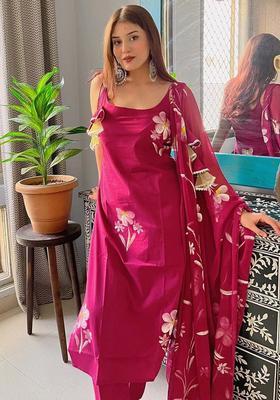 Pink Printed Silk Straight Kurta Sets