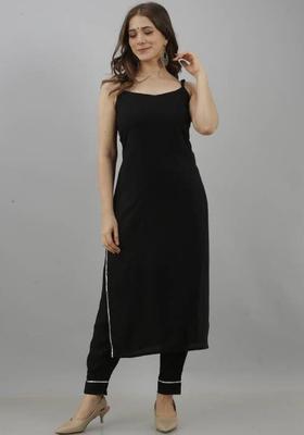 Black Solid Viscose Straight Kurta Sets