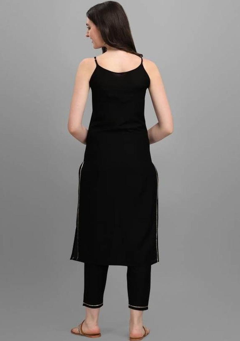 Black Solid Viscose Straight Kurta Sets - Indya
