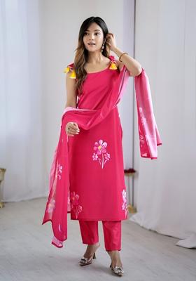 Pink Printed Crepe Straight Kurta Sets