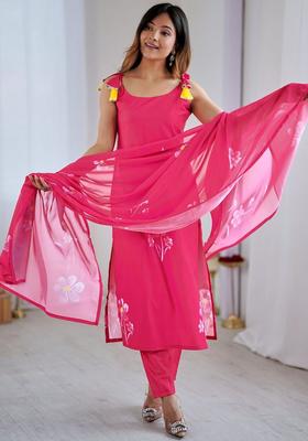 Pink Printed Silk Straight Kurta Sets