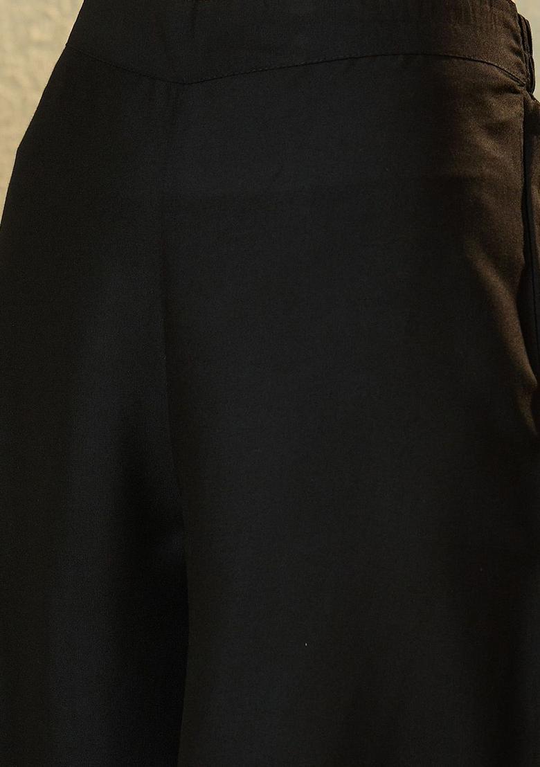 Black Solid Viscose A Line Kurta Sets - Indya