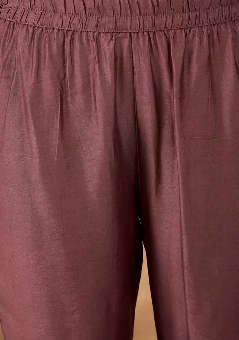 Mauve Printed Silk Straight Kurta Sets - Indya