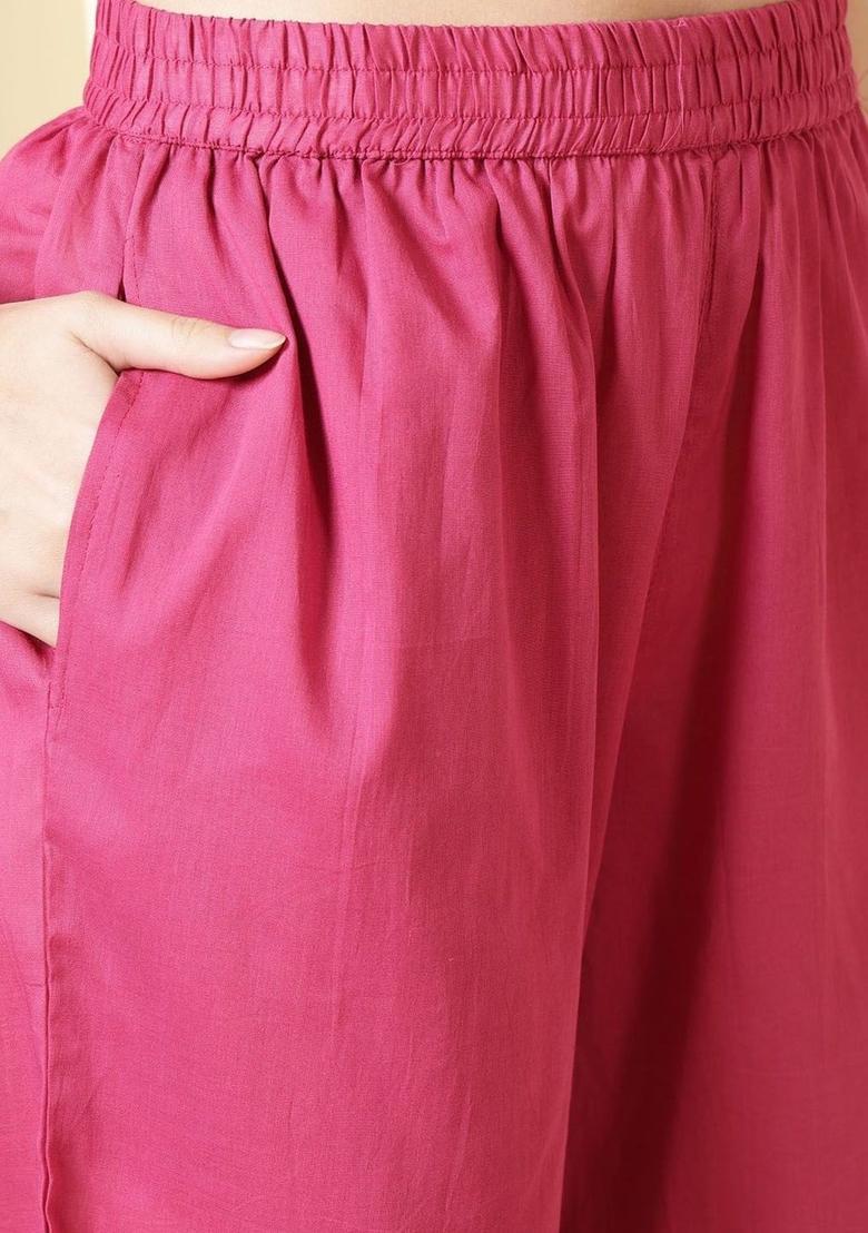 Pink Solid Cotton Straight Kurta Sets - Indya