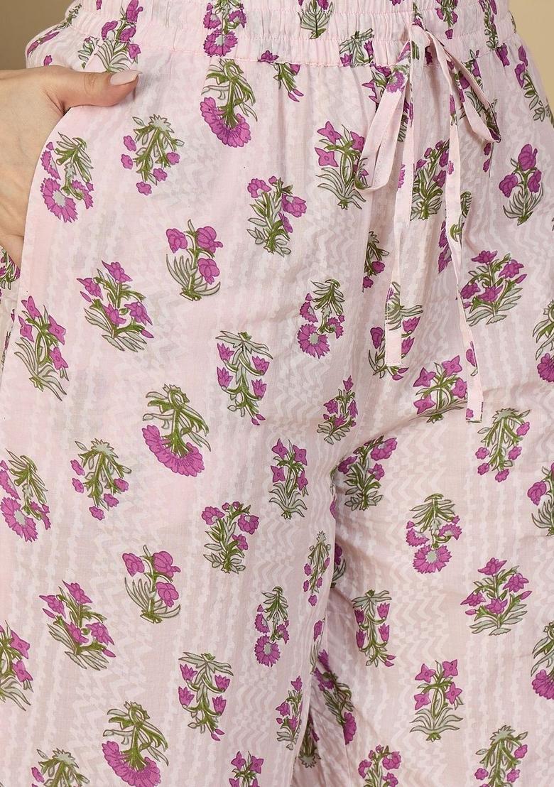 Pink Printed Viscose Straight Kurta Sets - Indya