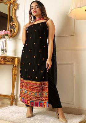 Black Embroidered Georgette Straight Kurta Sets