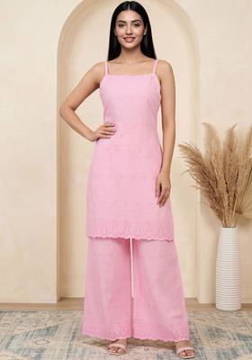 Pink Printed Cotton Straight Kurta Sets