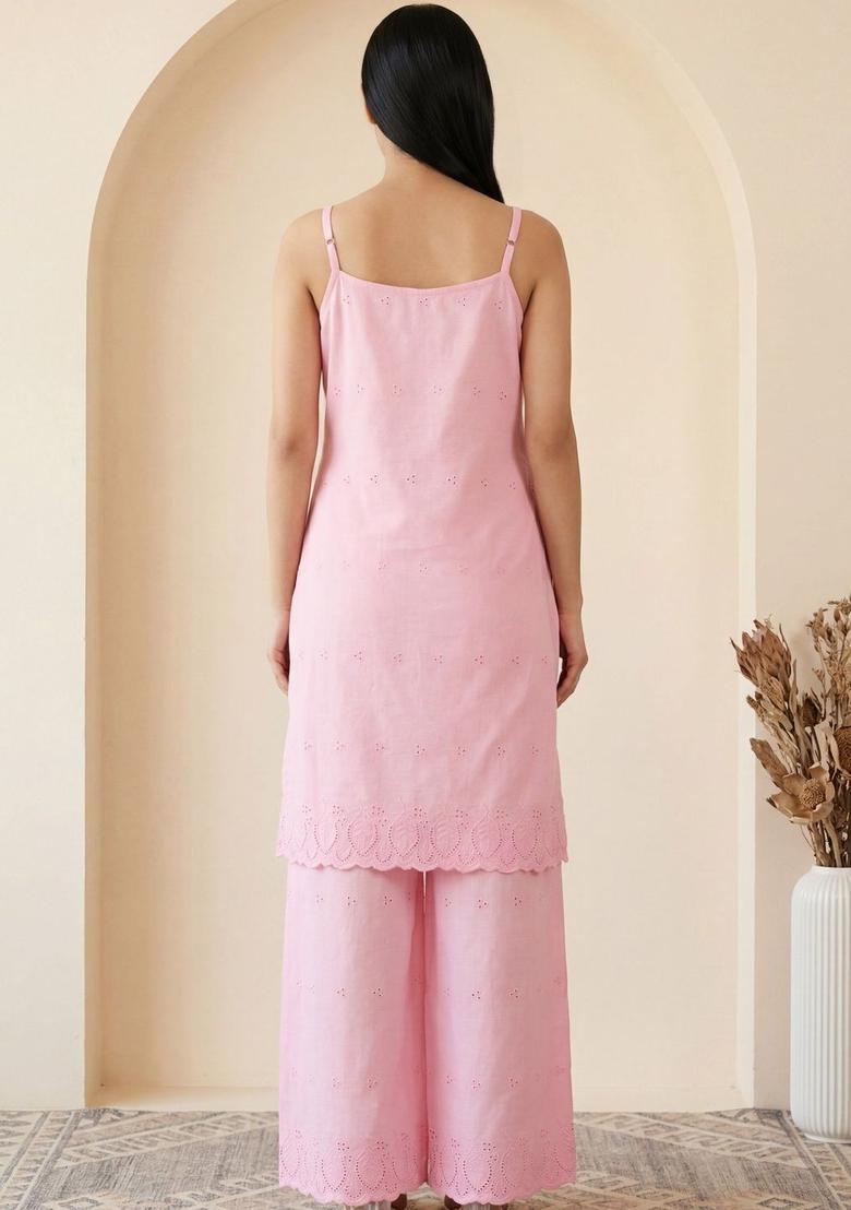 Pink Printed Cotton Straight Kurta Sets - Indya