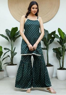 Green Printed Viscose Straight Kurta Sets