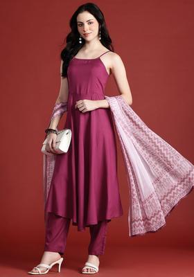 Maroon Solid Viscose A Line Kurta Sets