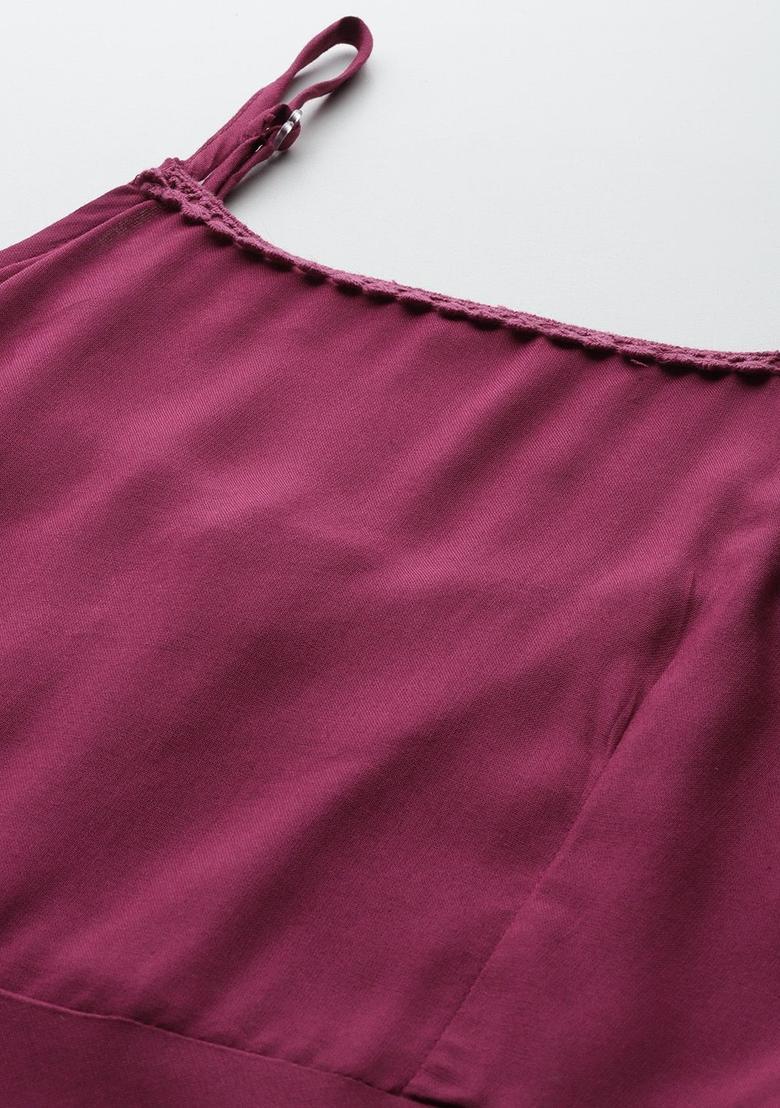 Maroon Solid Viscose A Line Kurta Sets - Indya