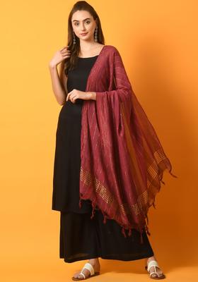 Black Solid Viscose A Line Kurta Sets