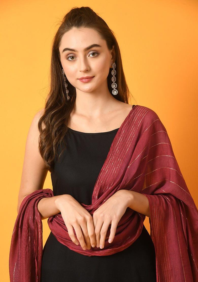 Black Solid Viscose A Line Kurta Sets - Indya