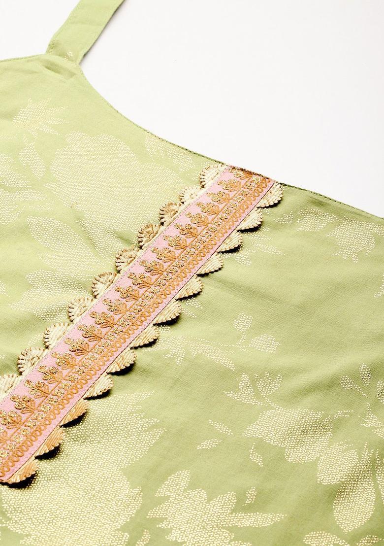 Green Printed Cotton Straight Kurta Sets - Indya