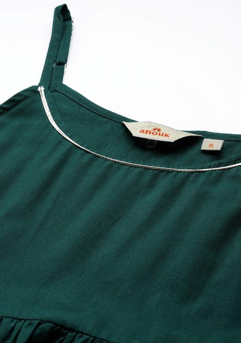 Green Solid Cotton Straight Kurta Sets - Indya