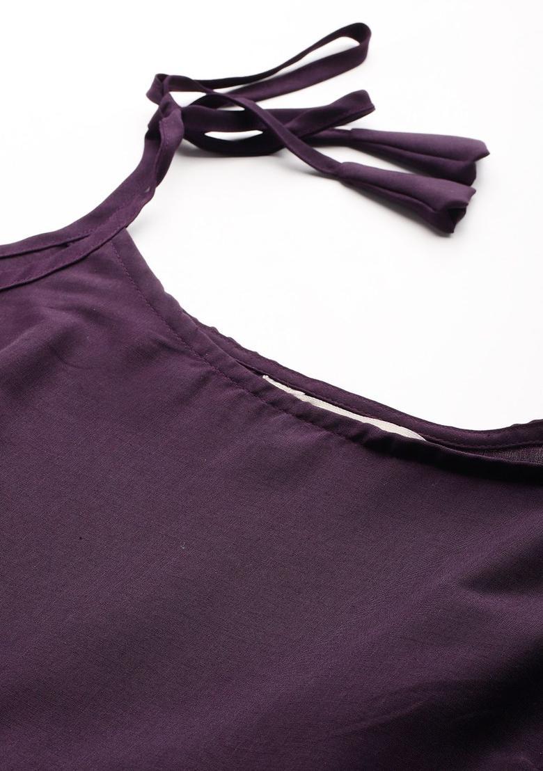 Burgundy Printed Polyester Straight Kurta Sets - Indya