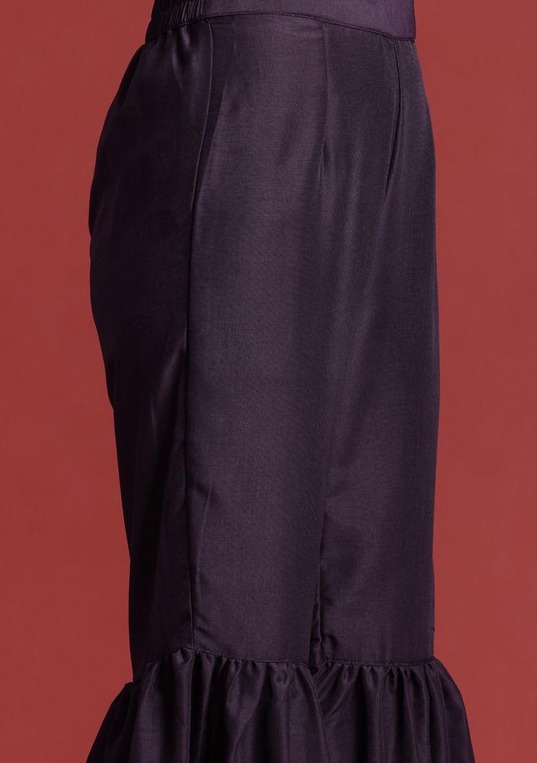 Burgundy Printed Polyester Straight Kurta Sets - Indya