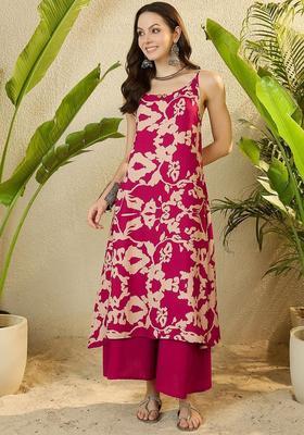 Pink Printed Viscose A Line Kurta Sets