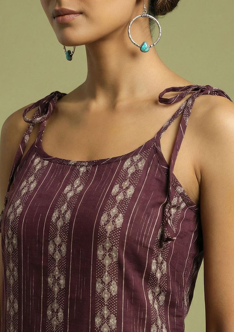 Brown Embroidered Cotton Straight Kurta Sets - Indya