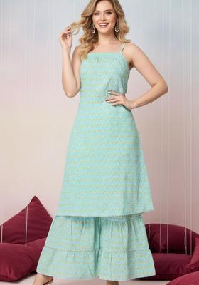 Blue Printed Cotton Straight Kurta Sets