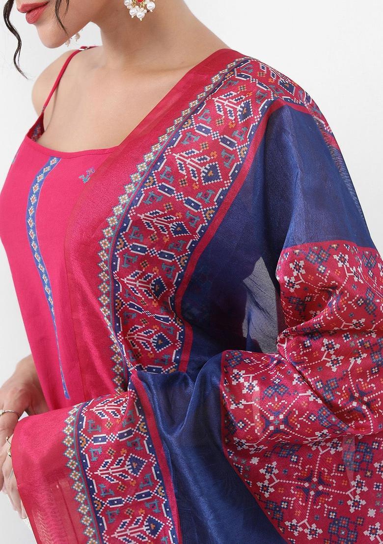 Pink Printed Polyester Straight Kurta Sets - Indya