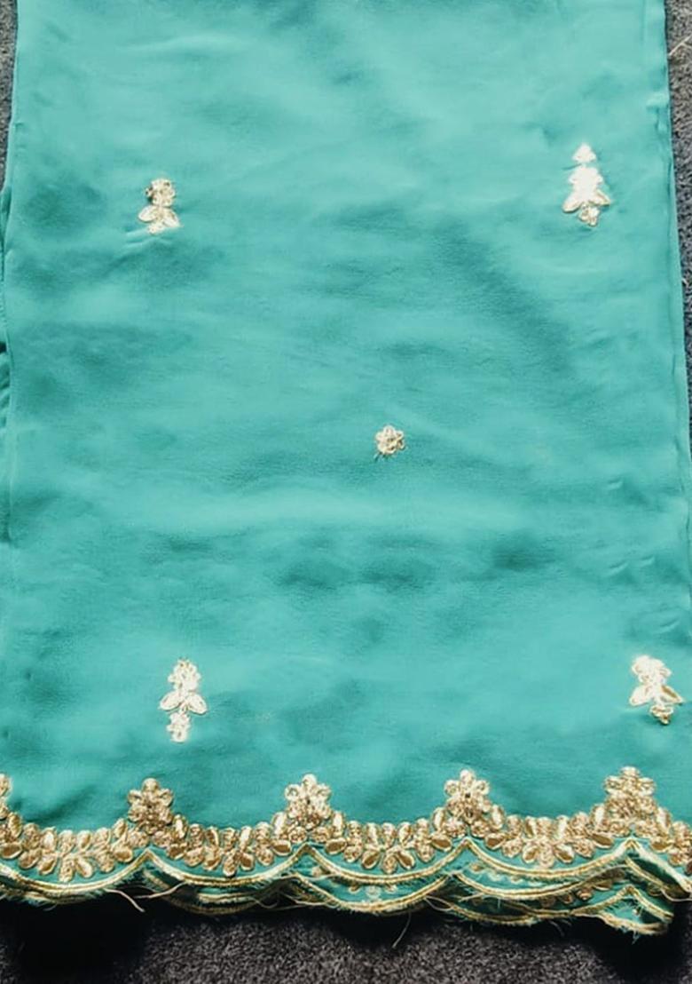 Turquoise Blue Embroidered Georgette Straight Kurta Sets - Indya